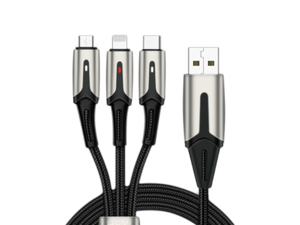 5A尼龍編織一拖三數據線，聯鑫德誠數據線廠家